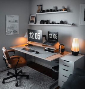 Modern study desk with clean lines and ample storage.