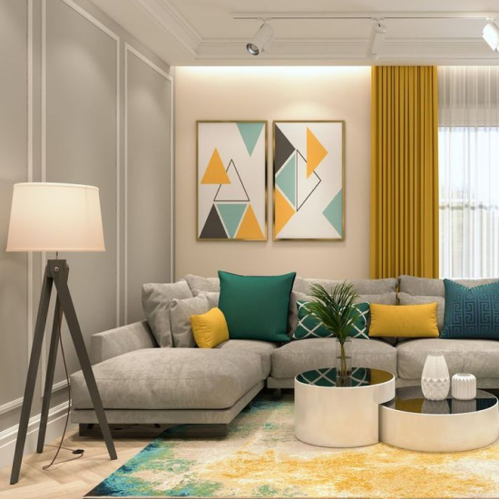 Modern Living Room with Neutral Tones and Minimalist Accents