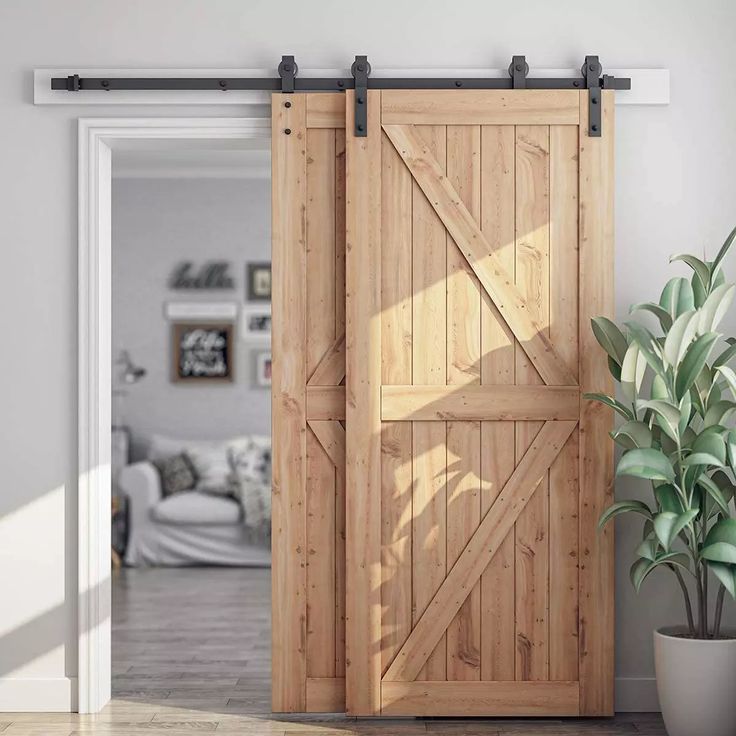 6_6 Feet Bypass Sliding Barn Door Hardware Kit - for Double Wooden Doors-Single _ eBay