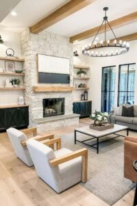 A Rustic Transformation_ Exposed Wood Beams and Wagon Wheel Charm
