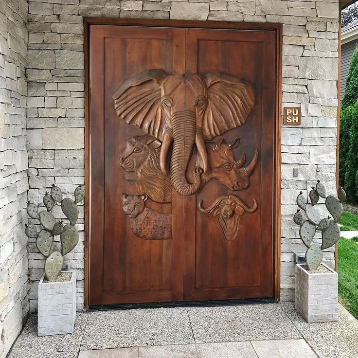 Elephant Hand-carved Double Doors, African Safari Doors, Custom Size Interior Barn Door or Exterior Front Door, Sliding or Pre-hung Hinged - Etsy