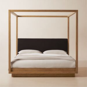 Clauson Black Upholstered and Wood Canopy King Bed