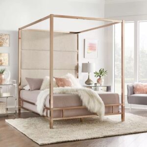 Evert Champagne Gold Canopy Bed with Panel Headboard - Inspire Q