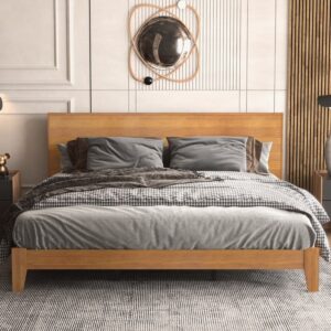GALANO Weiss Wood Frame Platform Bed With Headboard