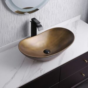 Gold Ceramic Vessel Bathroom Wash Sink Boat Shaped _ Homary