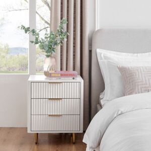 Gracie 3 Drawer Bedside Table - Warm White_Gold