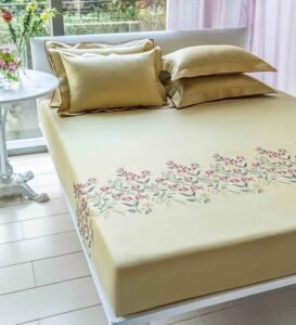 King Bed Sheets - Embroidered Cotton 210TC King Bedsheet with 2 Pillow Covers - Pepperfry