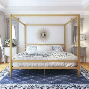King Size Dark Gold Metal Canopy Bed Frame Headboard Modern Bedroom Furniture _ eBay