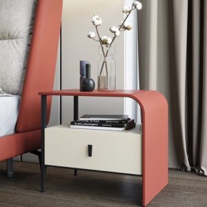Light Luxury Nightstand Lacquered Curved Tabletop 1-Drawer Bedside Table in Style B _ Homary