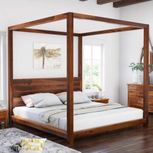 Osteen Contemporary Solid Wood Low Profile Canopy Bed