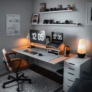 Modern study desk with clean lines and ample storage.